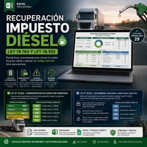 Recuperación Impuesto Diésel — Ley 19.764 y Ley 18.502 (Excel)